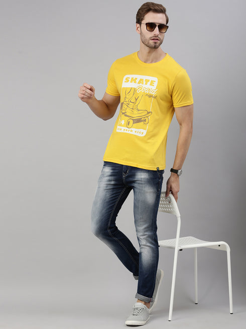 Yellow Printed Crew Neck Tshirt